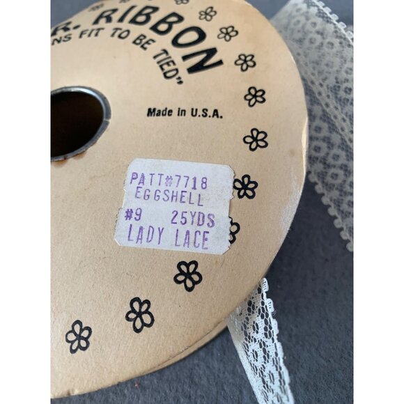 Vintage Lady Lace Ribbon Eggshell 1/2 inch wide 1 Yards W.F.R. Made In USA - Picture 5 of 7